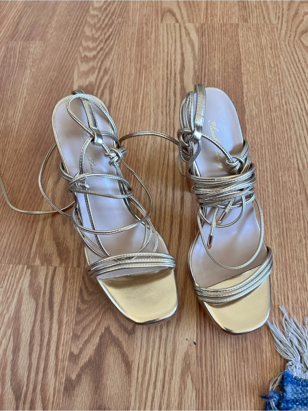 Gold Elisabet Tang Block heel super sexy lace up gladiator heels 4”+ size 7 EUC
